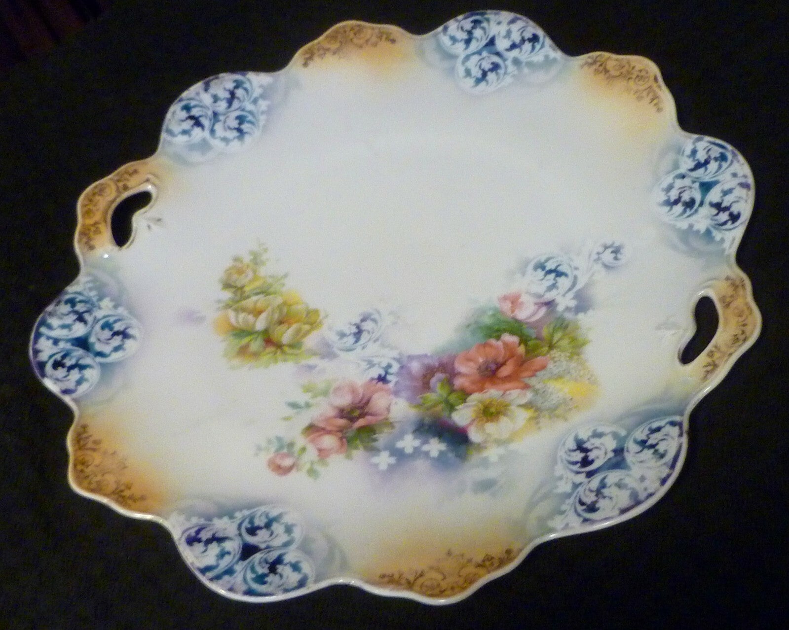 Red Mark Antique RS Prussia Iridescent Roses Gold Serving Cabinet Plate PERFECT
