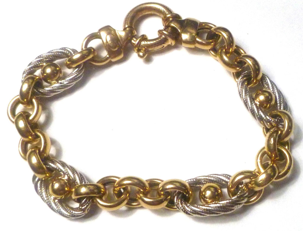 14k Yellow and White Gold Statement Bling Bracelet 22.37 grams 7.5" 16mm