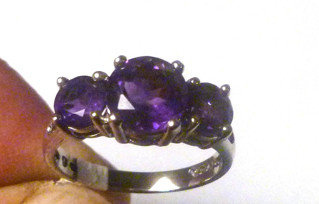 Minimalist Faceted Purple Round Cut Amethyst Ring 925 Sterling Sz 6 Brazil