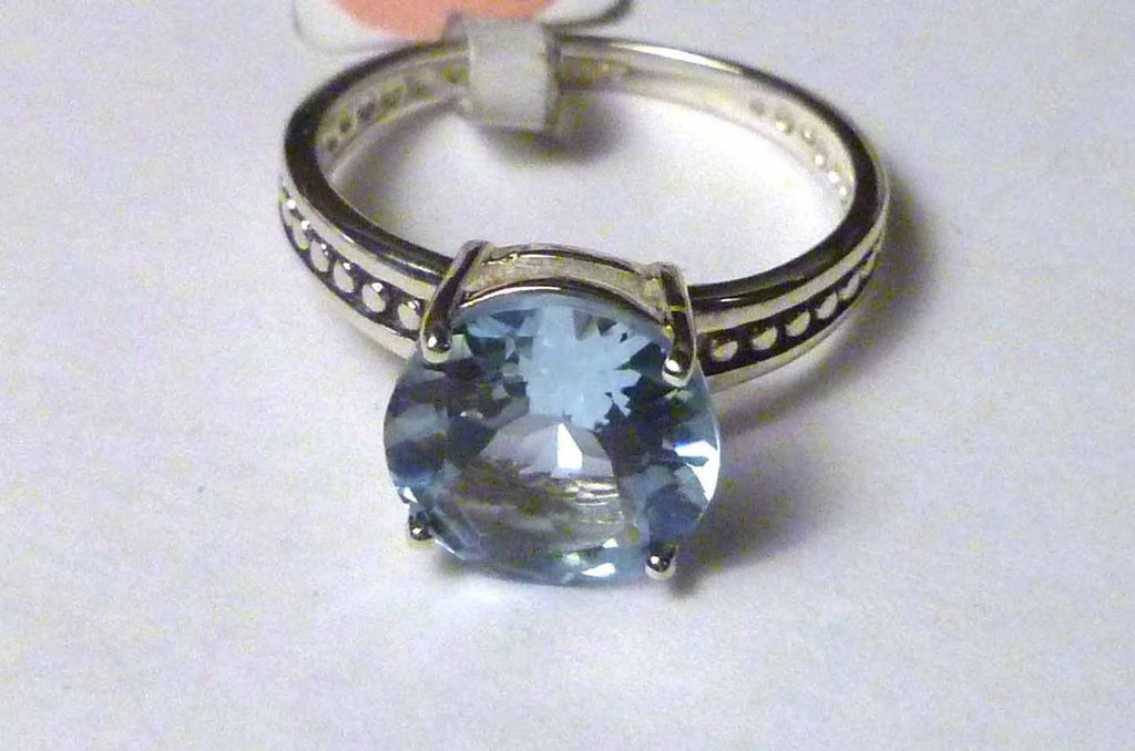 Minimalist 3.8 carat Genuine SWISS BLUE TOPAZ 10mm Briliant .925 SILVER RING SZ8