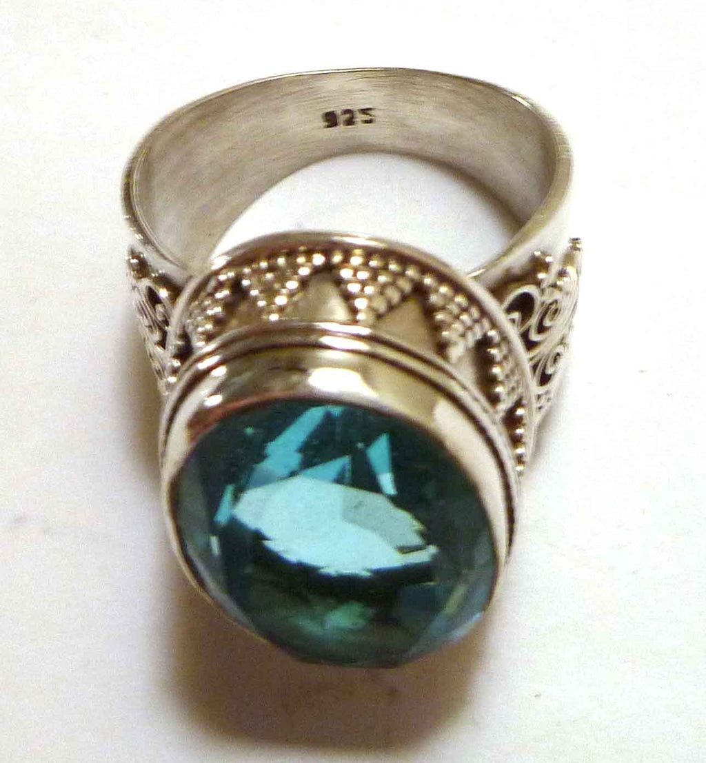 16 ct Swiss Blue Topaz White Topaz SS SILVER 925 & Brass RING sz 10
