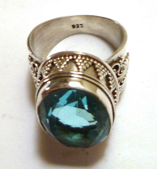 16 ct Swiss Blue Topaz White Topaz SS SILVER 925 & Brass RING sz 10