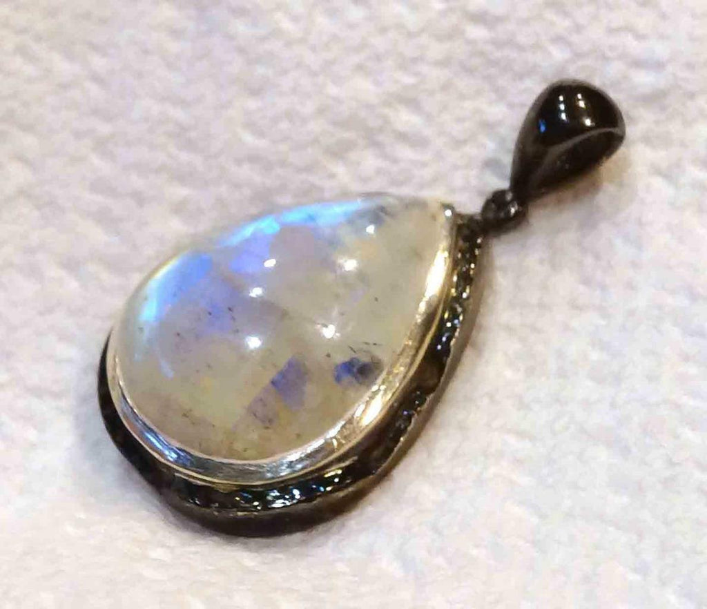 Amazing Rainbow A+ MOONSTONE .925 Sterling Silver & Rhodium Quality PENDANT 47mm