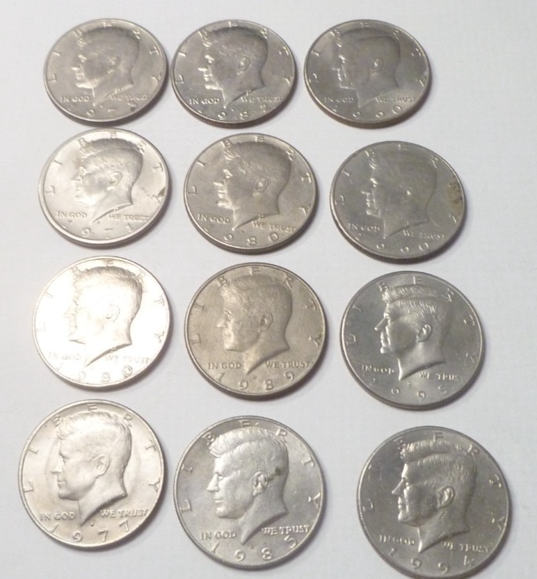 HALF DOLLAR COINS KENNEDY 1977 - 1995 LOT OF 12