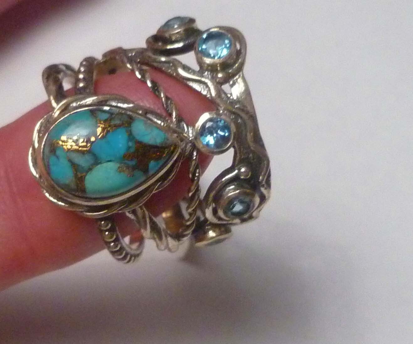 Turquoise Copper Veins Blue TOPAZ RING Sterling Silver .925 Size 9 Topaz