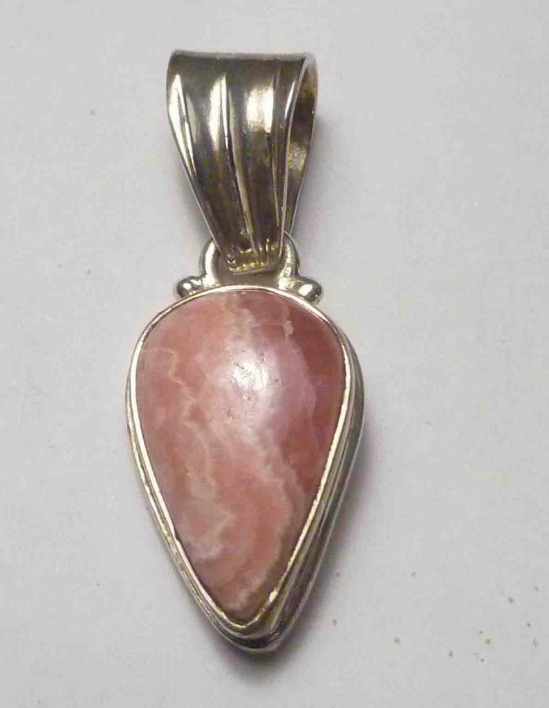 Minimalist DEEP PINK Gemmy RHODOCHROSITE 925 STERLING SILVER PENDANT