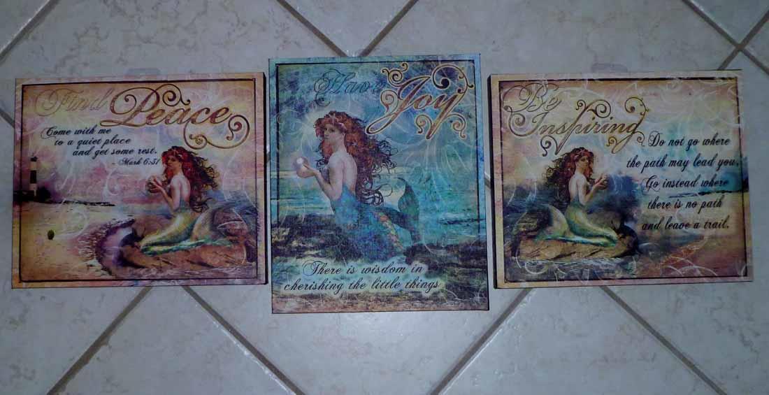 Set of 3 Inspirational Mermaids on canvas Gallery Wrapped Beautiful
