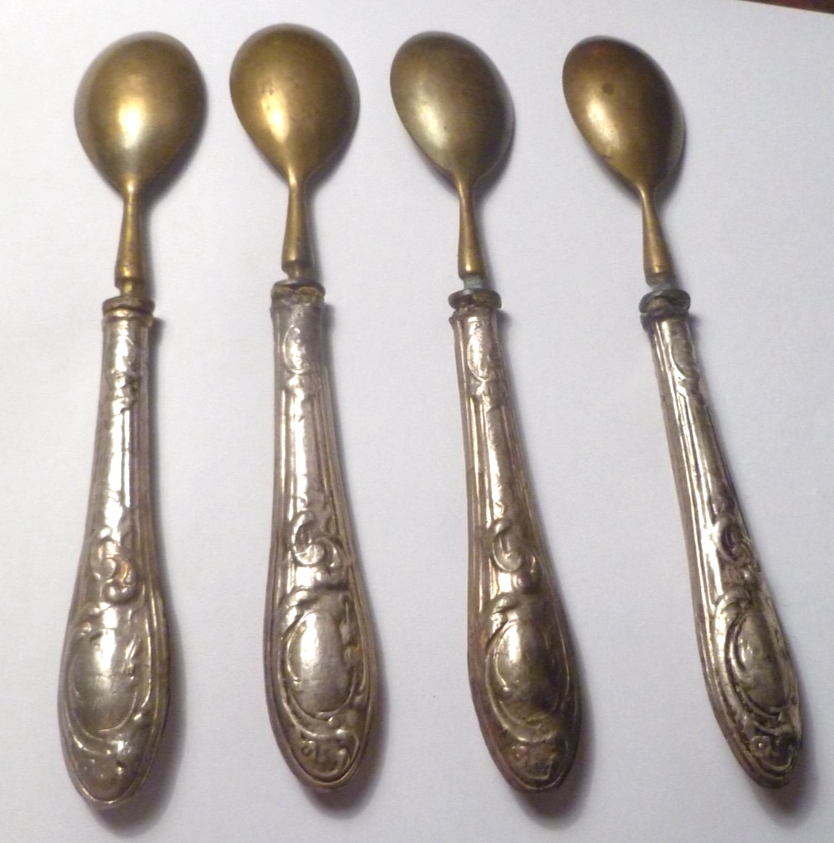 Antique German 800 Silver Spoons Gold Washed 3.8 grams