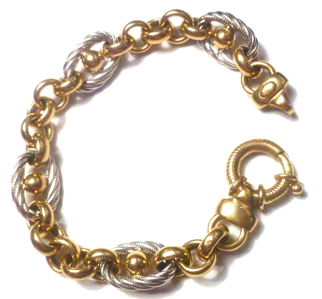 14k Yellow and White Gold Statement Bling Bracelet 22.37 grams 7.5" 16mm
