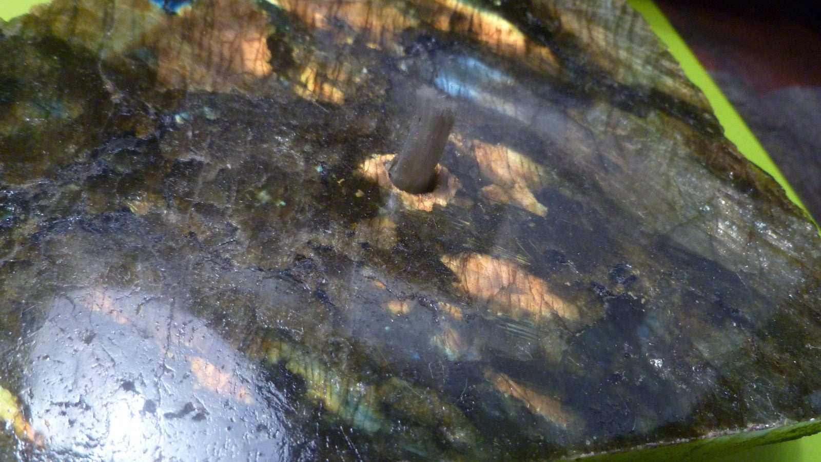 Labradorite Slab Patio Lamp  6.25" w/Wick, Oil, Funnel for Refilling