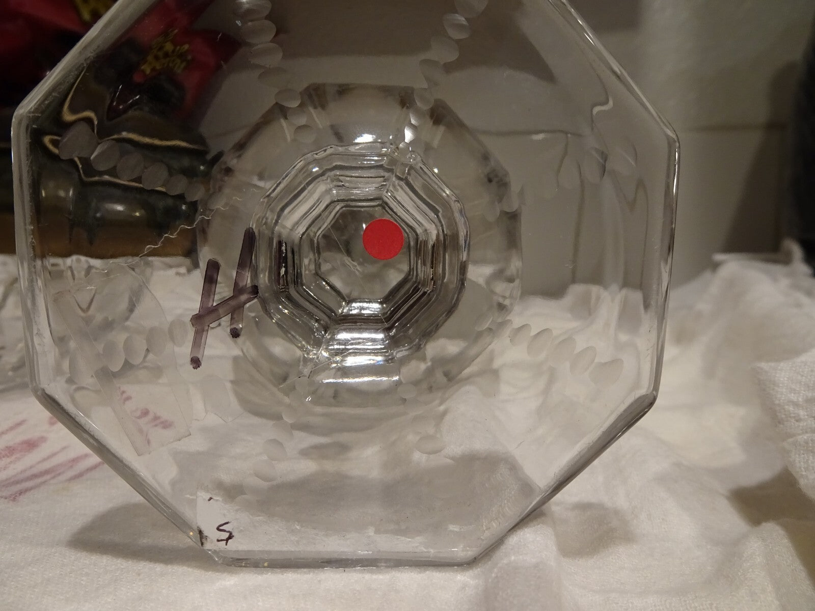 Heisey Glass Vase,  Etched Flowers, United States 7.5" tall