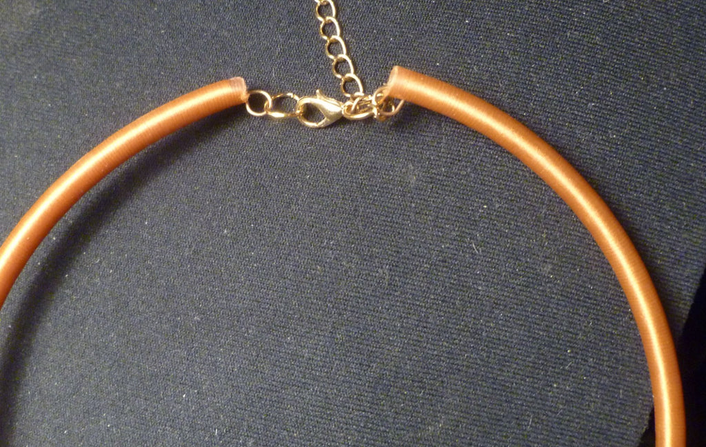 Choker Necklace Gold Ep. beads and chains Silk Wrapped Neckwire Lobster Clasp