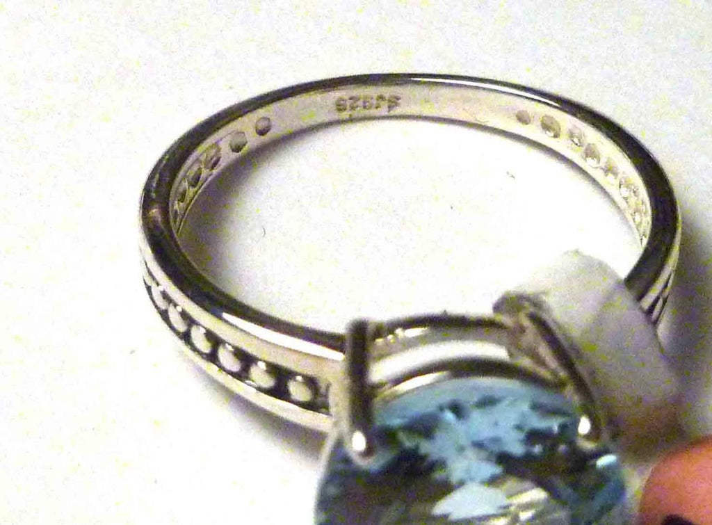 Minimalist 3.8 carat Genuine SWISS BLUE TOPAZ 10mm Briliant .925 SILVER RING SZ8