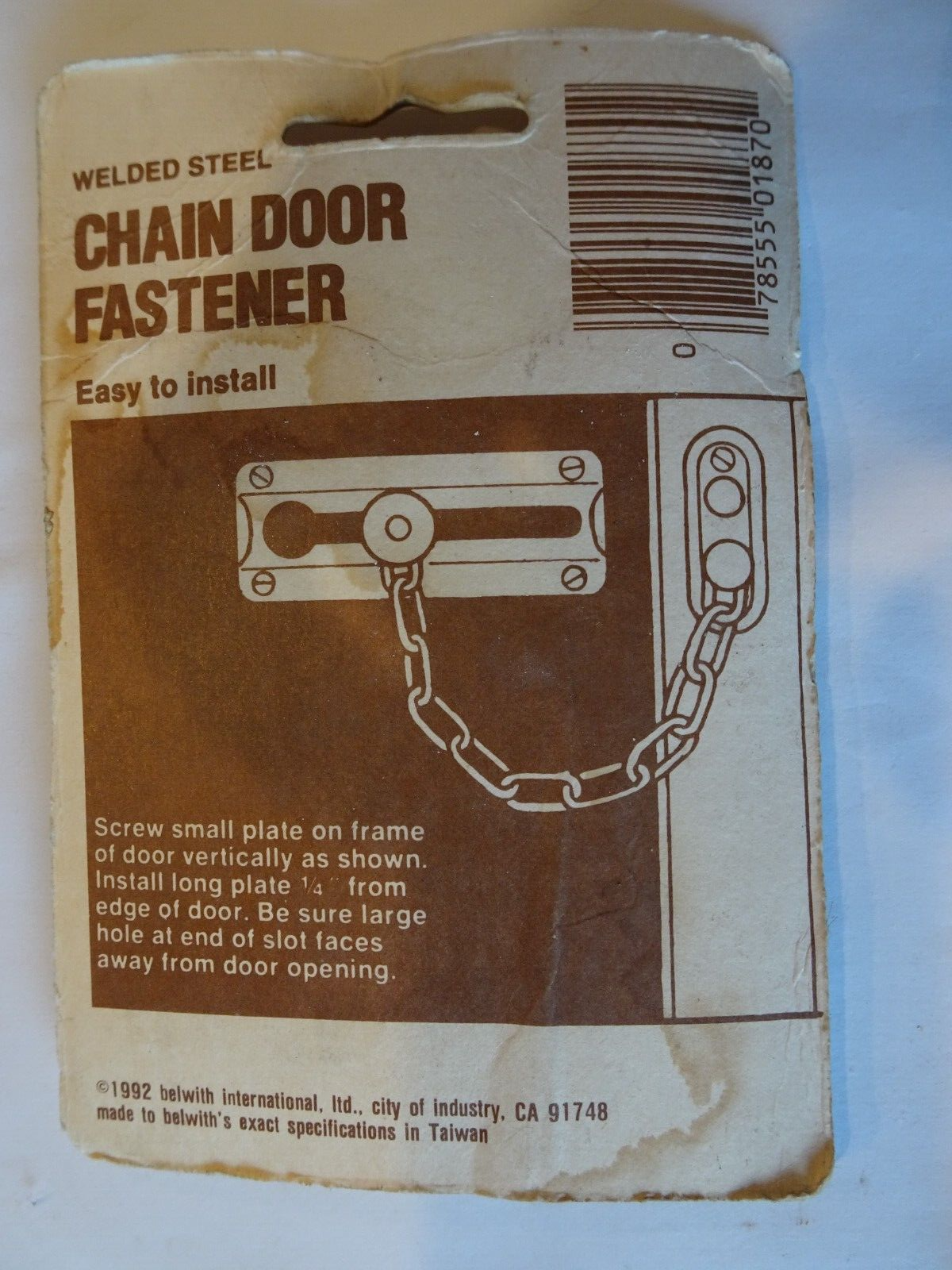 Belwith Brass Welded Steel Chain Door Lock Latch Security Bolt Vintage 1992