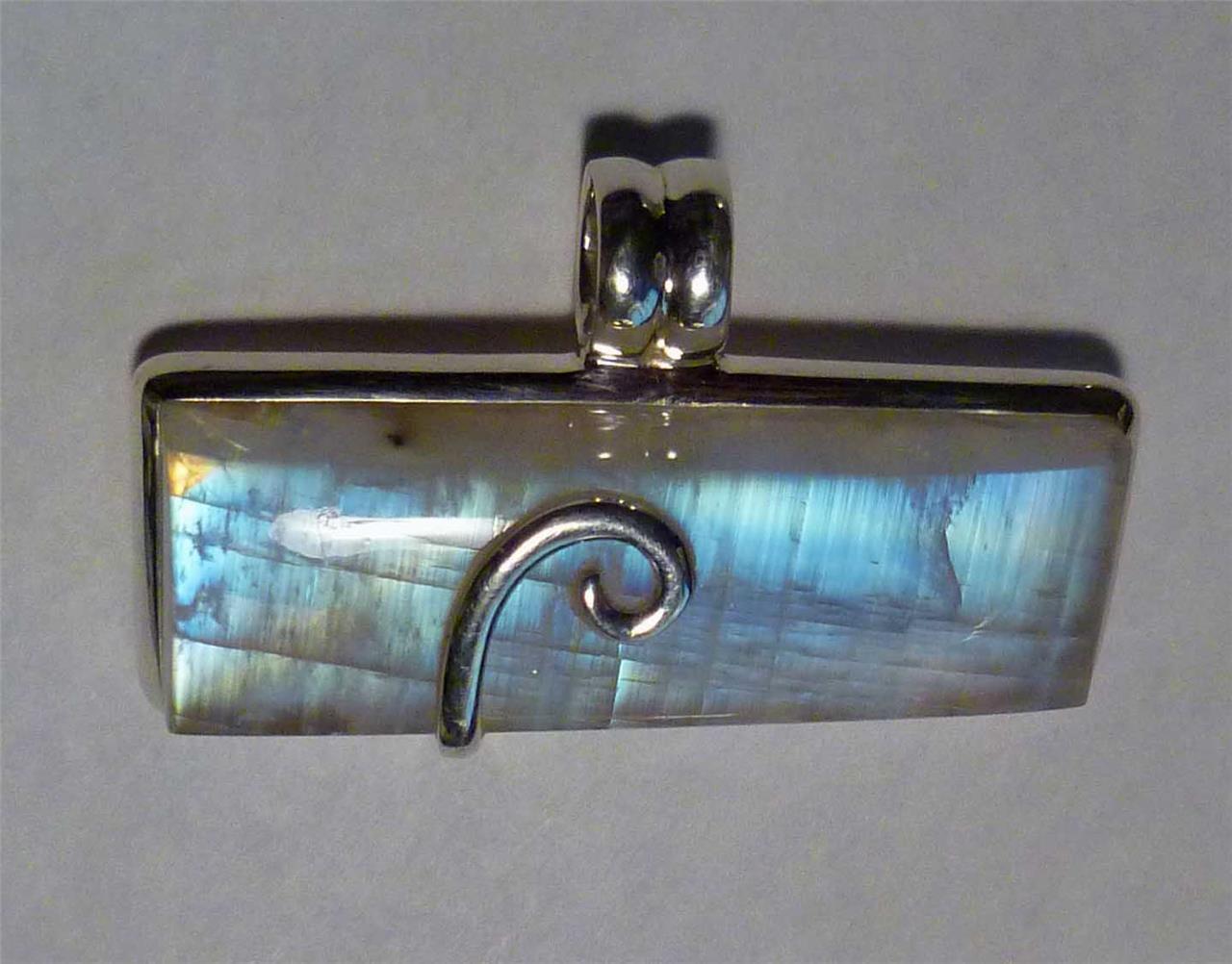Minimalist Rainbow A+ MOONSTONE .925 Sterling Silver PENDANT 44mm