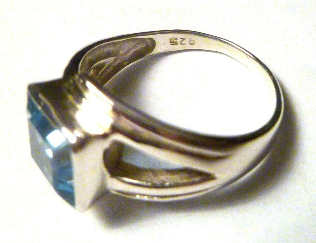 Minimalist 8mm Square Genuine SWISS BLUE TOPAZ .925 SILVER RING Sz8