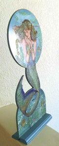 Beautiful Posing Mermaid, wood picture with wood stand