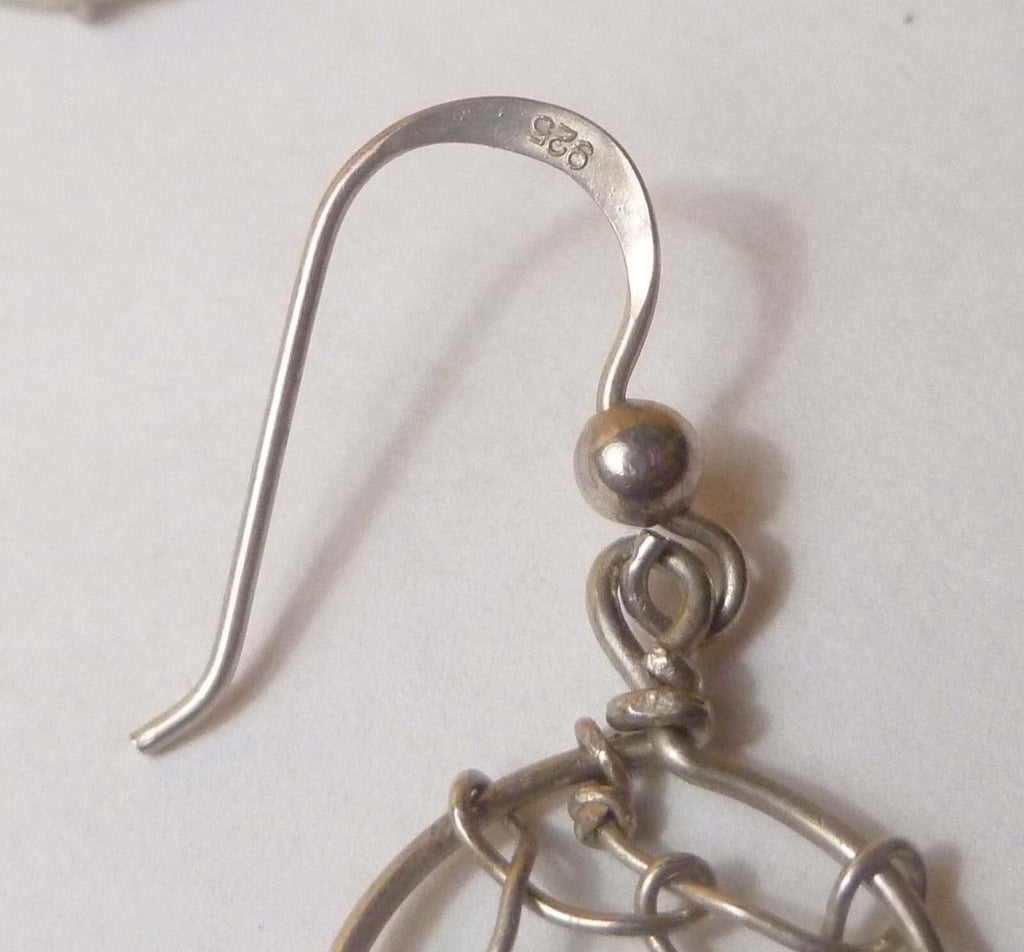 Vintage Sterling Silver Dreamcatcher Earrings With Turquoise Bead And Feather