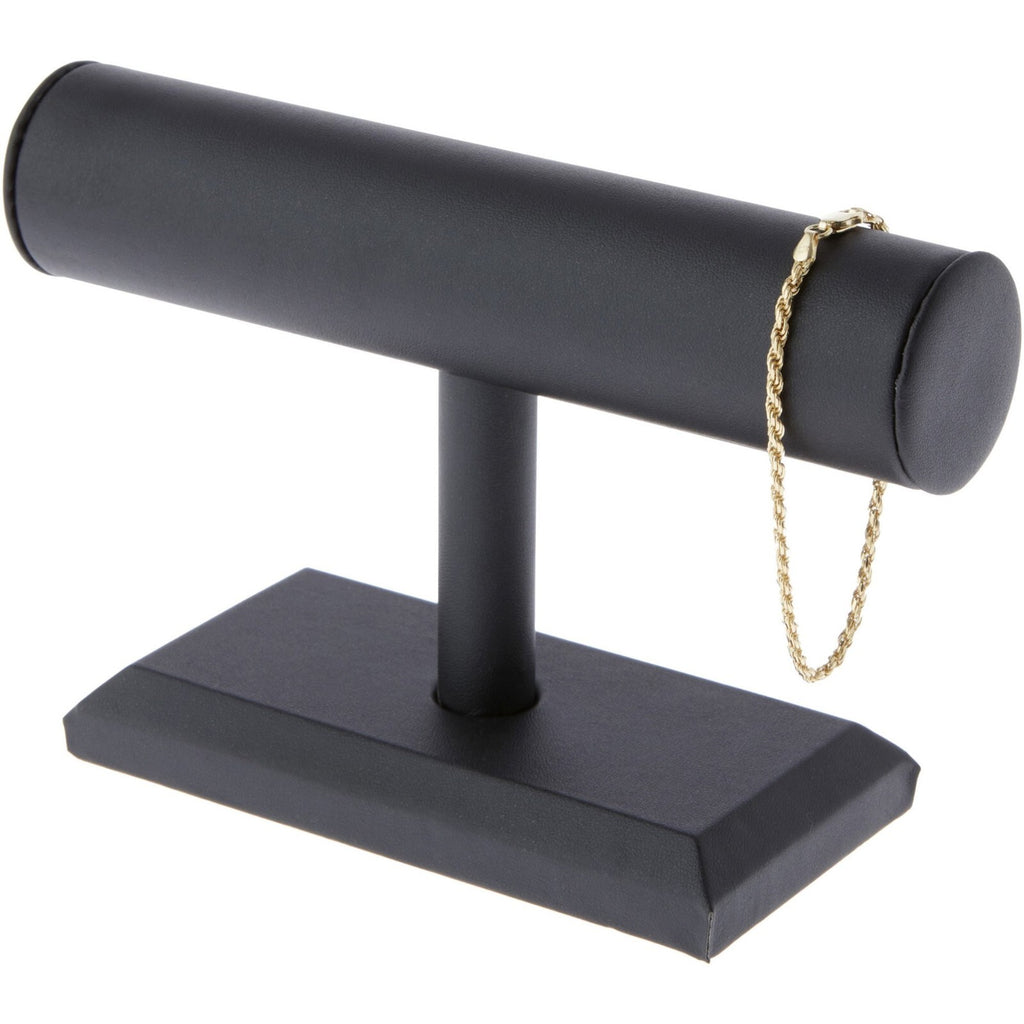 Plymor Black Faux Leather T-Bar Bracelet Display Stand, 7.5" W x 5" H