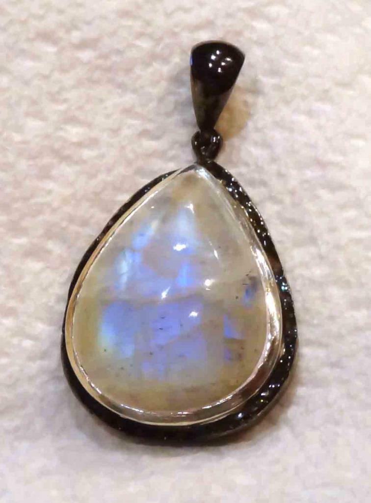 Amazing Rainbow A+ MOONSTONE .925 Sterling Silver & Rhodium Quality PENDANT 47mm
