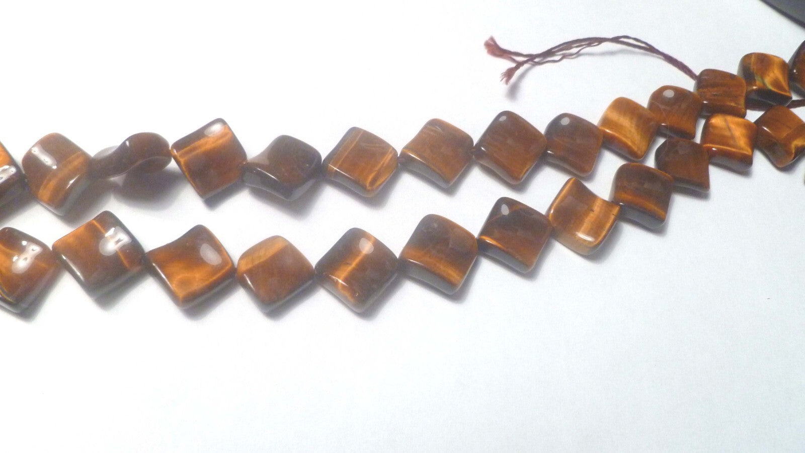 Concave RED TIGER EYE GEMSTONE BEADS 2 HOLE SQUARE 13MM BEAD 15” STRAND TIGEREYE