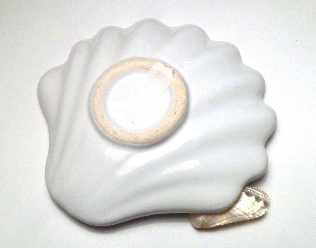 Vintage Ceramic Sea Shell Soap Dish Key Trinket Candy Bowl White USA