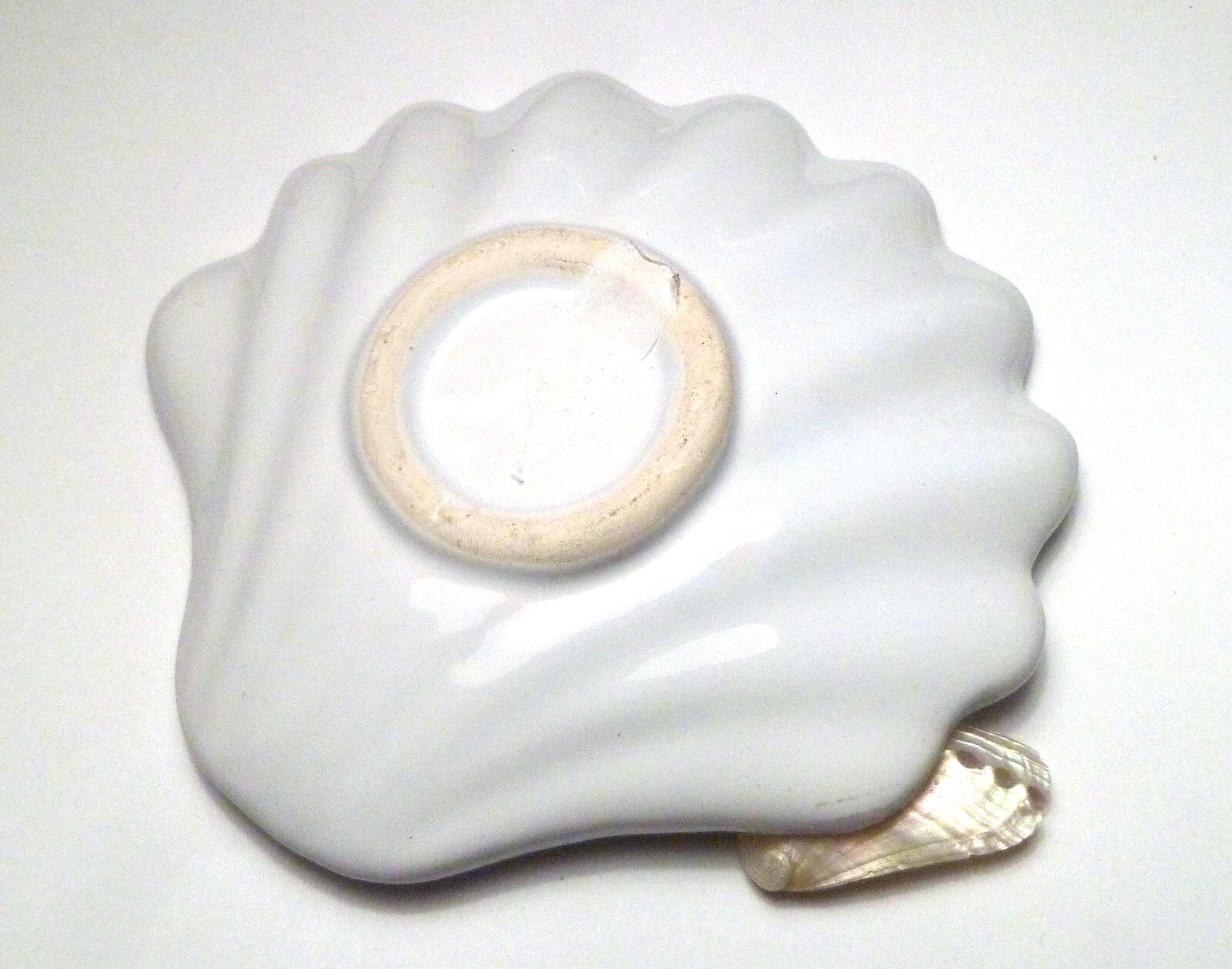 Vintage Ceramic Sea Shell Soap Dish Key Trinket Candy Bowl White USA