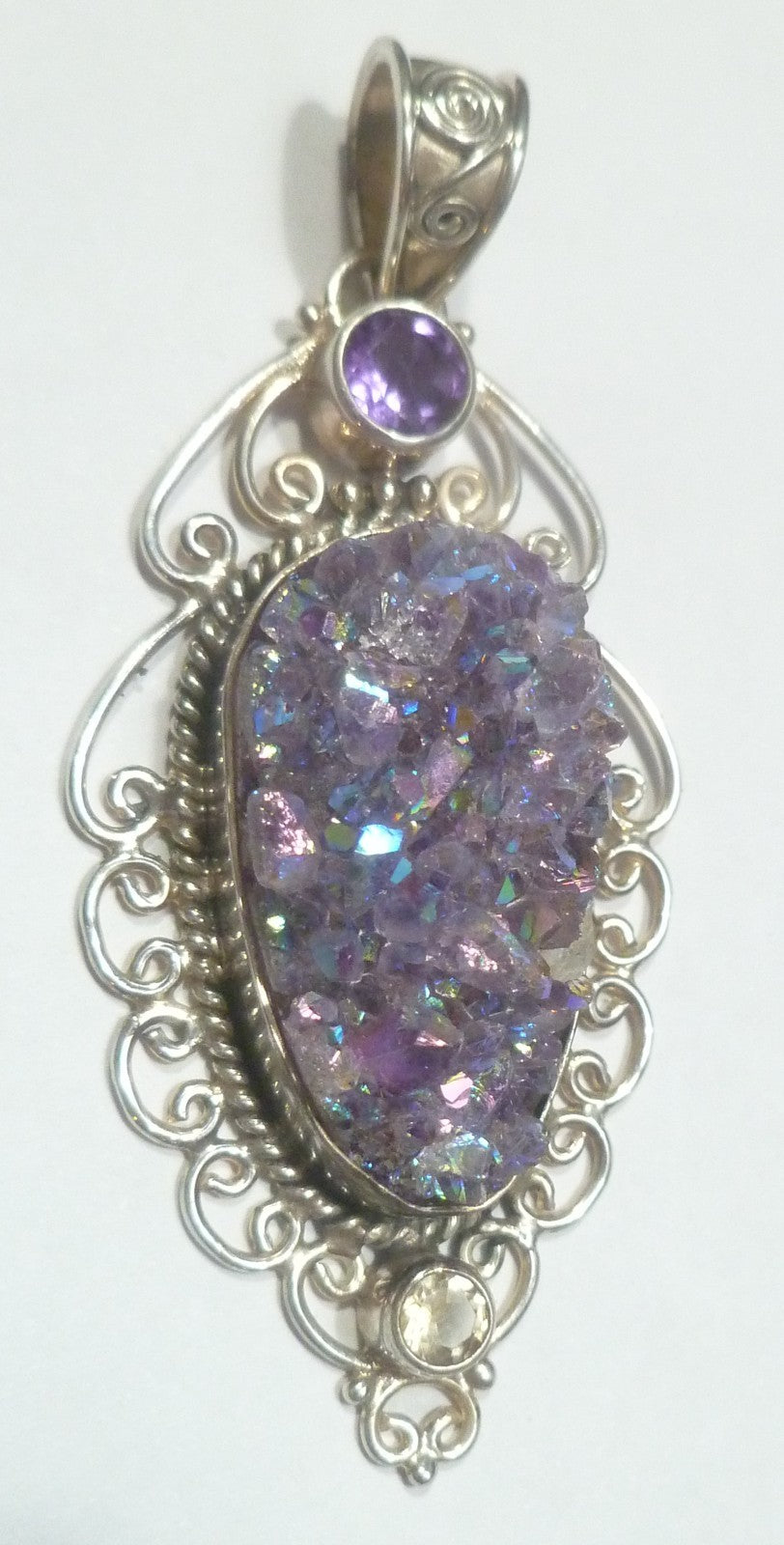 Purple Mystic Drusy Agate .925 Sterling Silver Filigree PENDANT