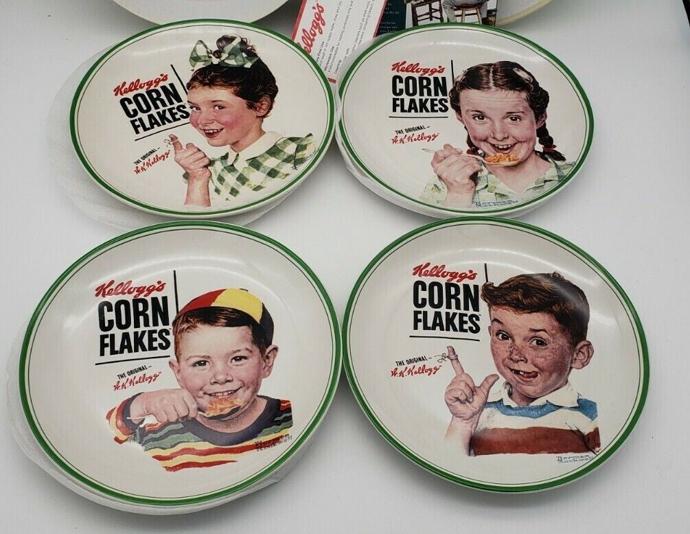 Kelloggs Corn Flakes Norman Rockwell Mug Bowls & Plates Set 8 pcs TOTAL 2013 New