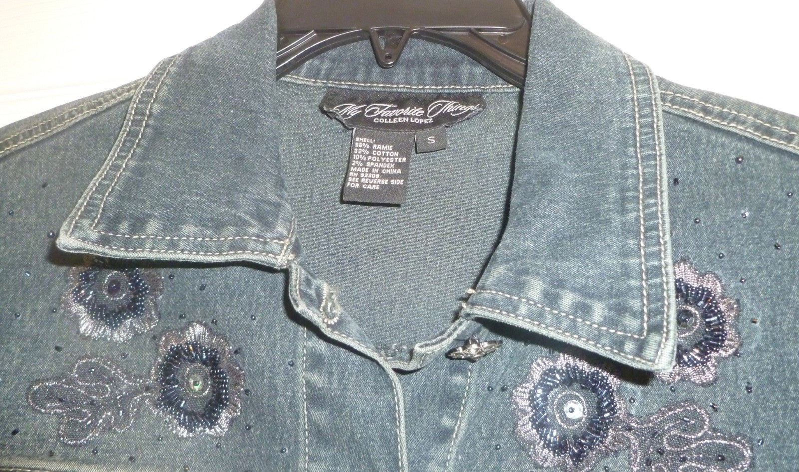 Ornate Denim Jean Jacket LACE BACK My Favorite Things Colleen Lopez Small