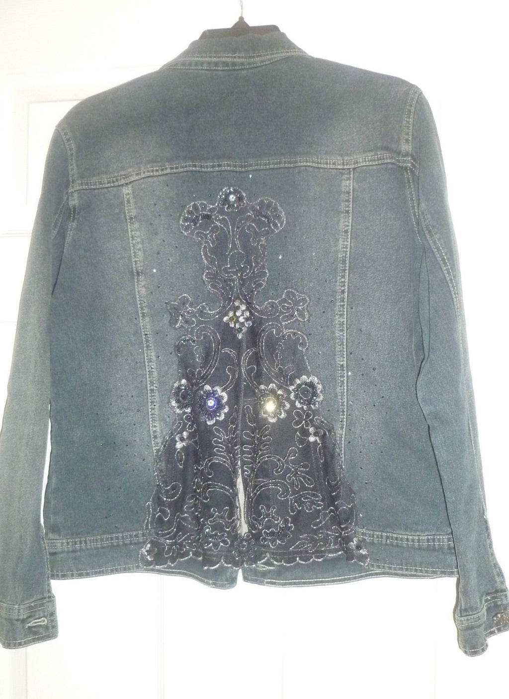 Ornate Denim Jean Jacket LACE BACK My Favorite Things Colleen Lopez Small
