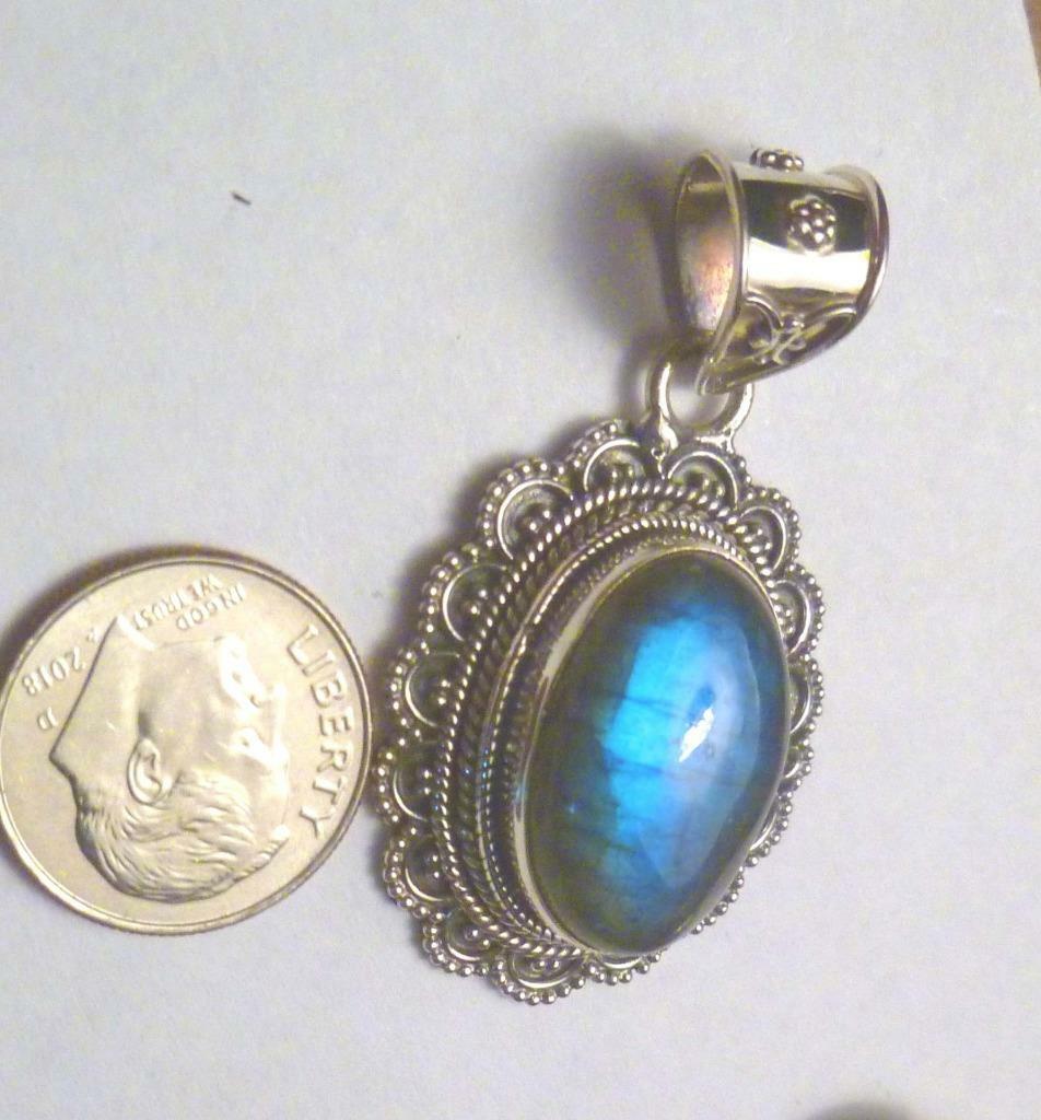 A+ Blue Flash LABRADORITE .925 Sterling Silver Quality PENDANT 45mm
