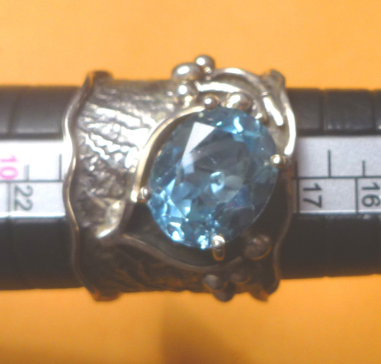 Blue Topaz RING Sterling Silver .925 Textured Design Size 9
