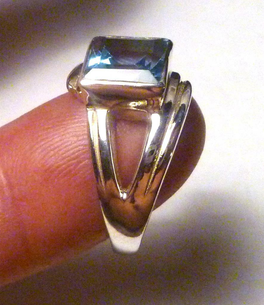 Minimalist 8mm Square Genuine SWISS BLUE TOPAZ .925 SILVER RING Sz8