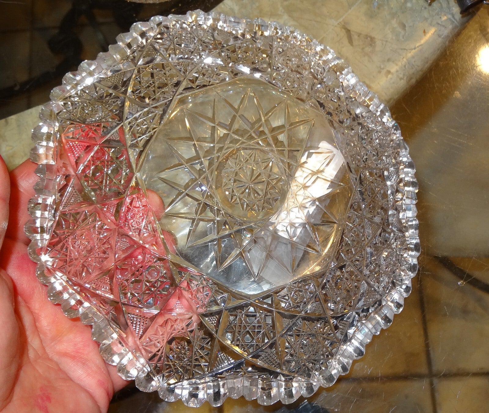 7" American Brilliant ABP Cut Glass Antique Bowl