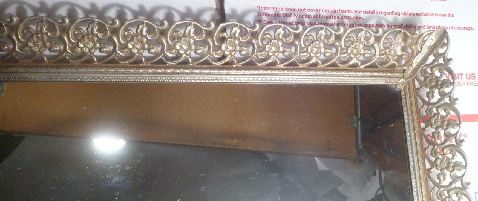 Vintage Ornate Frame Mirrored Dresser Vanity Tray 15"x10