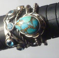 Turquoise Copper Veins Blue TOPAZ RING Sterling Silver .925 Size 9 Topaz