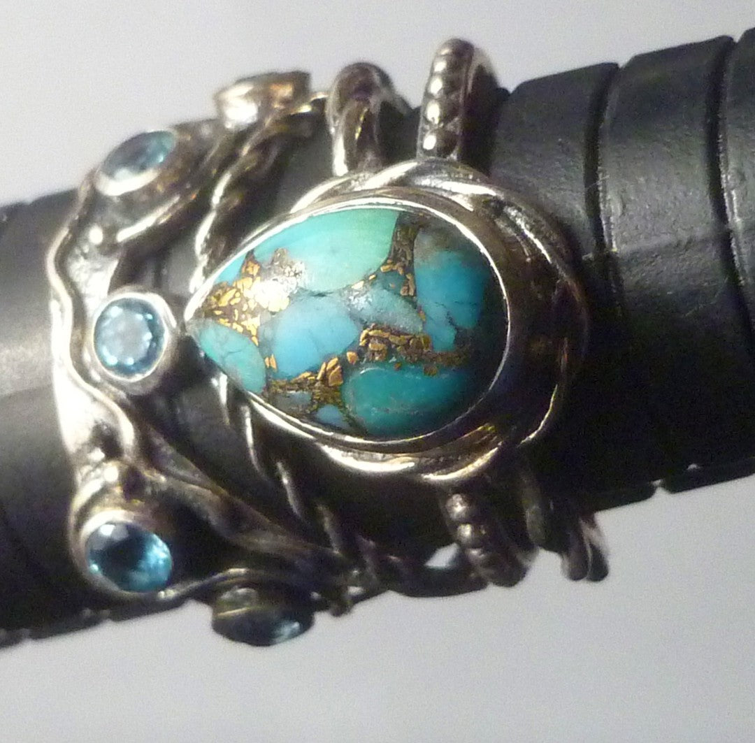 Turquoise Copper Veins Blue TOPAZ RING Sterling Silver .925 Size 9 Topaz