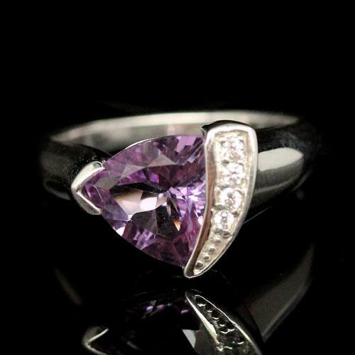 Minimalist 9 X 9mm Trillion Brazil AMETHYST & Topaz 925 SILVER RING SZ 6.25
