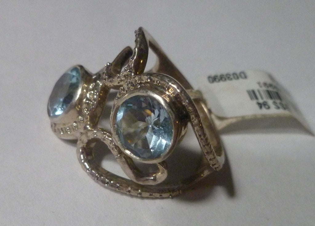 Blue TOPAZ RING Sterling Silver .925 Size 8 Double Topaz