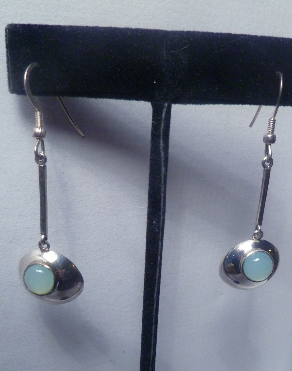 Sterling Silver Earrings Aquamarine Chalcedony Gemstone 2.25"