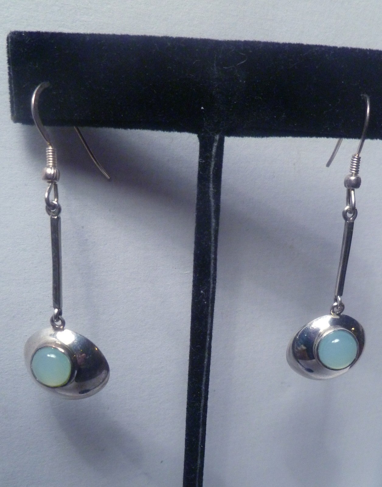 Sterling Silver Earrings Aquamarine Chalcedony Gemstone 2.25"