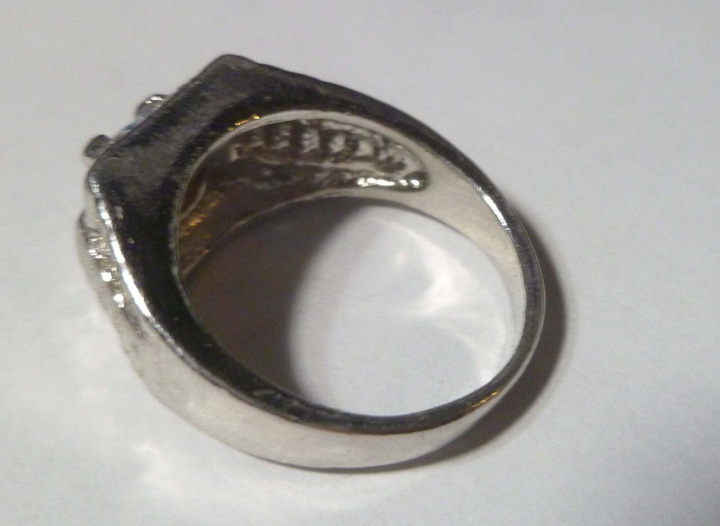 Blue TOPAZ RING 14k White Gold EP .925  Size 9 Men Women