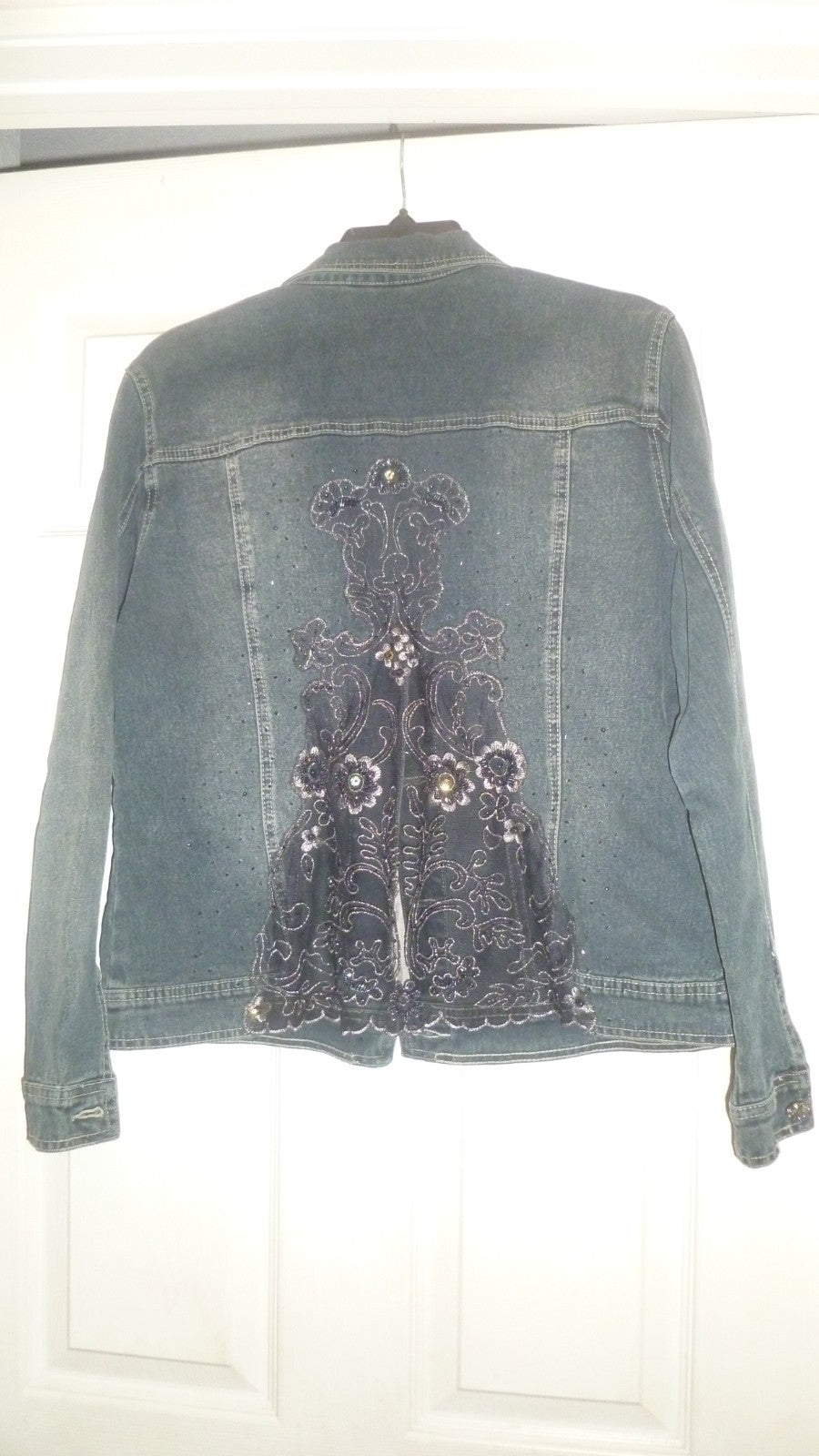 Ornate Denim Jean Jacket LACE BACK My Favorite Things Colleen Lopez Small