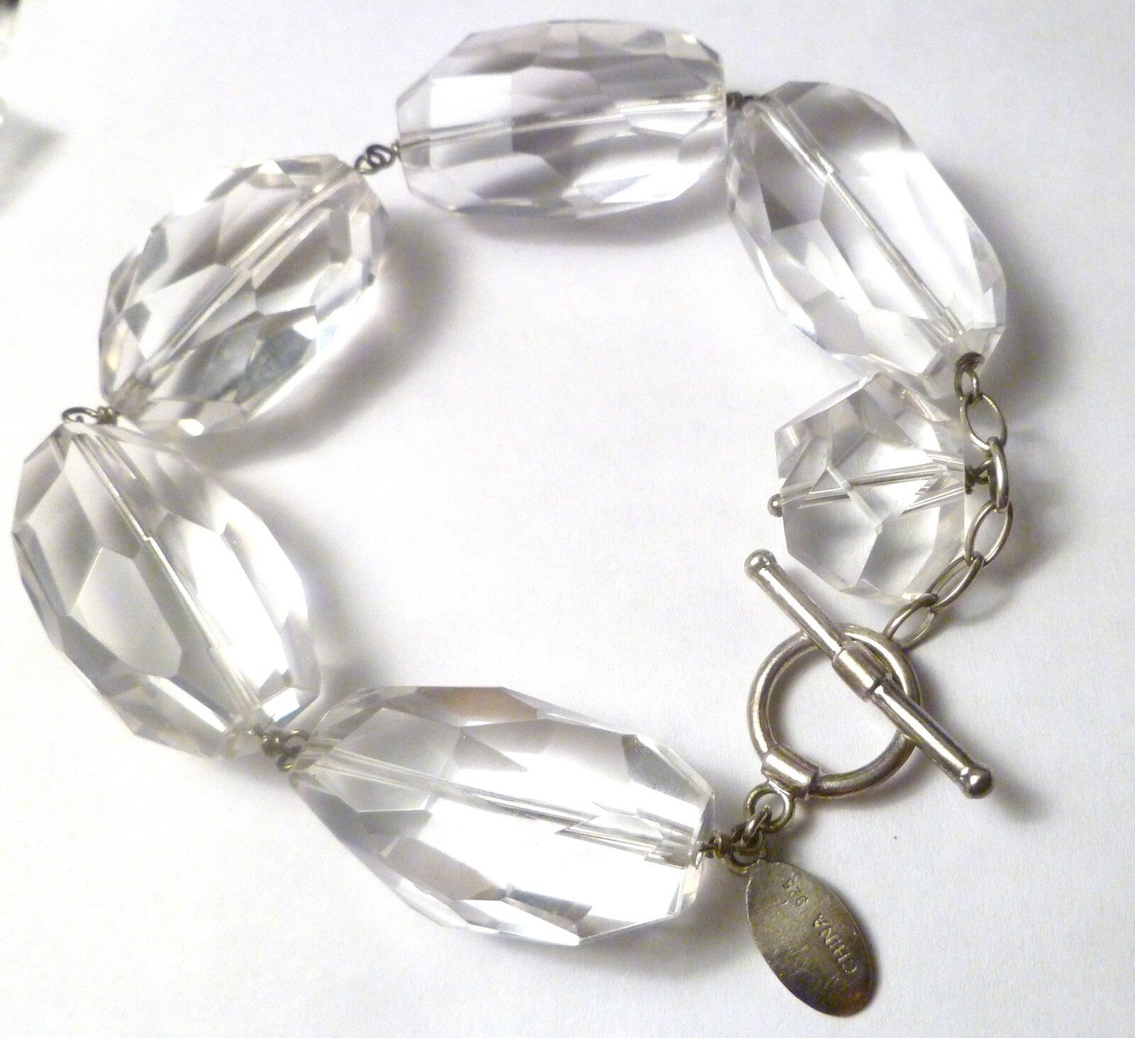 Minimalist Deb Guyot Sterling Silver Chunky Clear FACETED Quartz Bead Bracelet