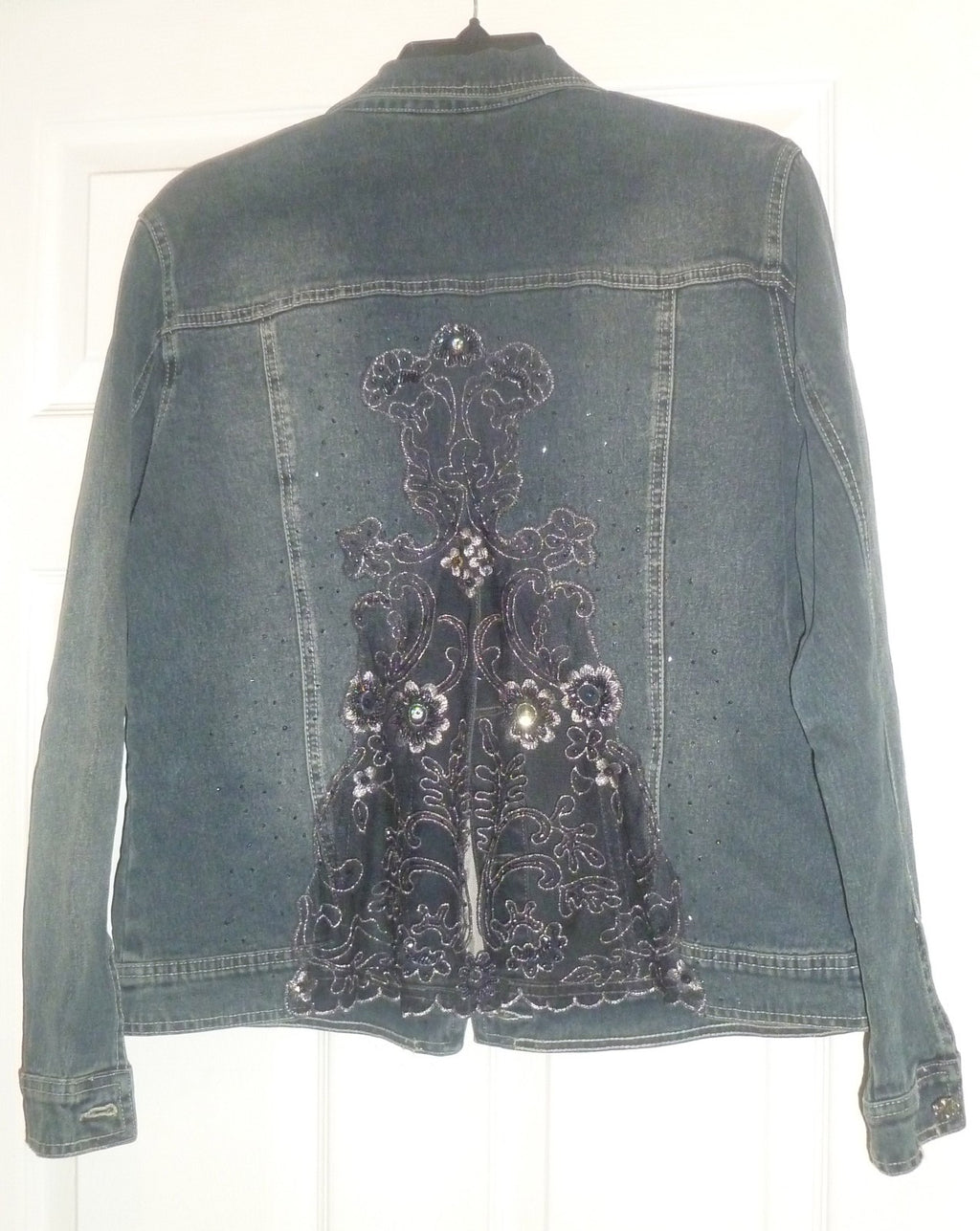 Ornate Denim Jean Jacket LACE BACK My Favorite Things Colleen Lopez Small