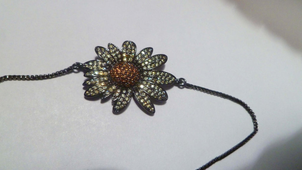 Delicate Crystal Flower Rhodium Silver Bracelet Slide Adjust