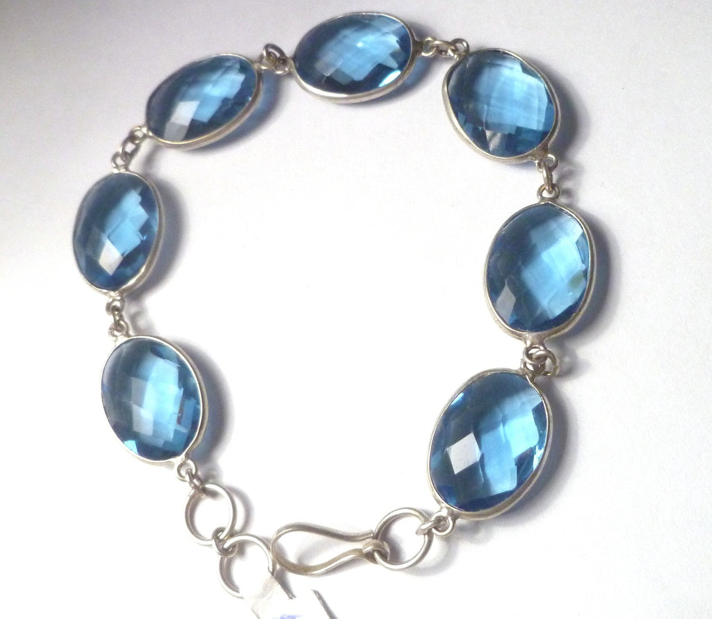 Minimalist BLUE TOPAZ bracelet Sterling Silver 925 8" Was $165