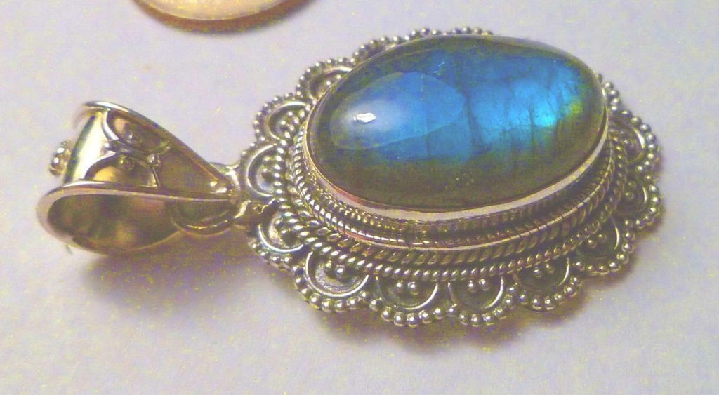 A+ Blue Flash LABRADORITE .925 Sterling Silver Quality PENDANT 45mm