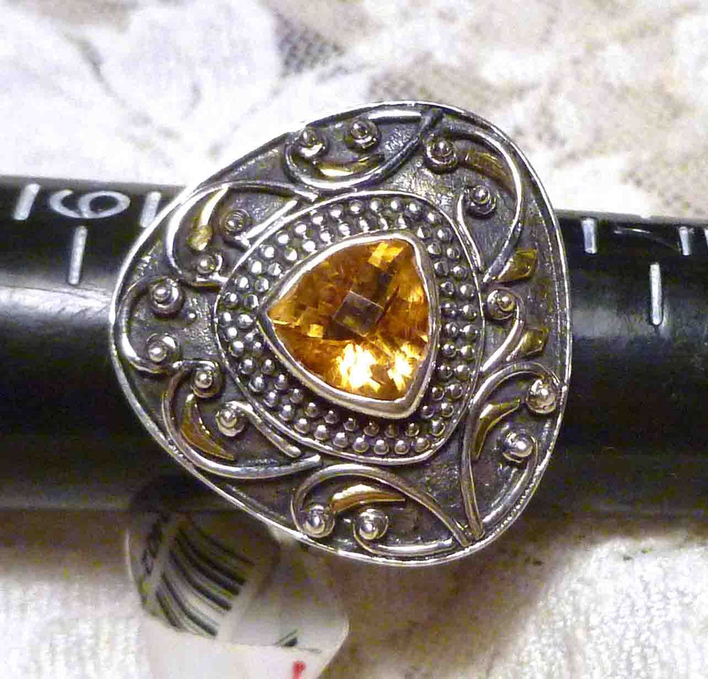 9mm Natural Trillion Citrine 5.71cts Sterling SILVER .925 Brass Accent RING Sz 8